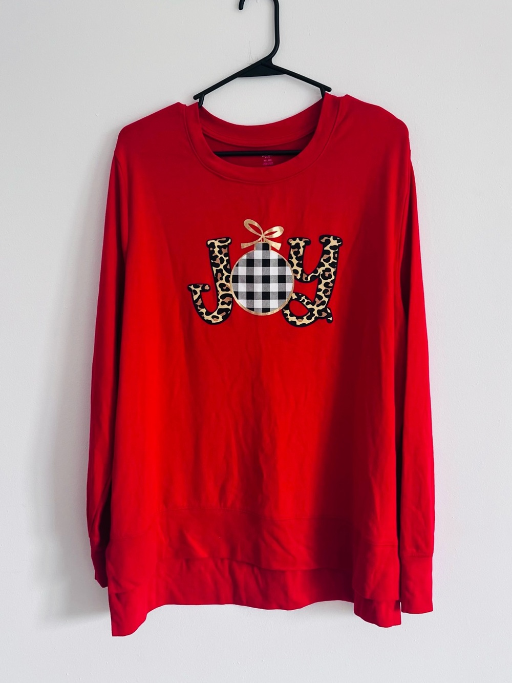 Holiday Time Red Long-Sleeve 'JOY' Graphic Sweatshirt with Leopard Print